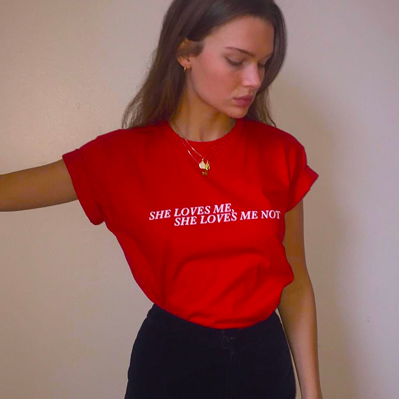 Letter printed red short sleeve