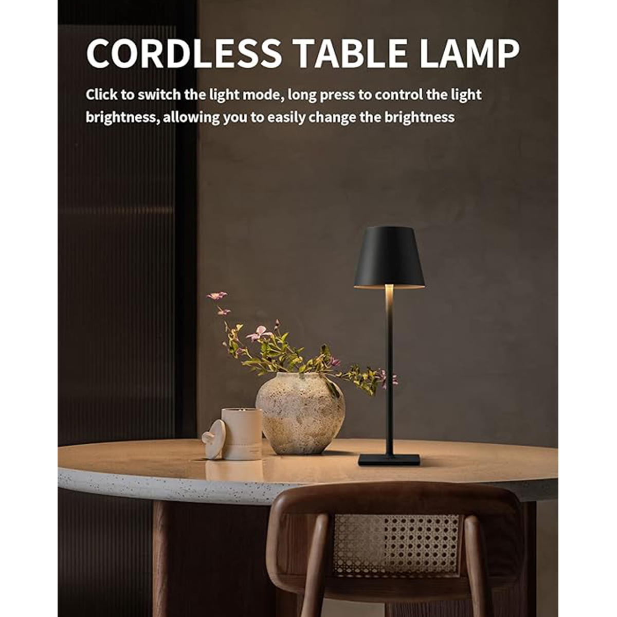 Portable cordless LED table lamp with dimming.
【Cordless Portable Design】 Built-in 5000mAh rechargeable battery, you can use the light while charging. Can be used as an emergency light in case of power outage. Has passed the safety certification. Cordless