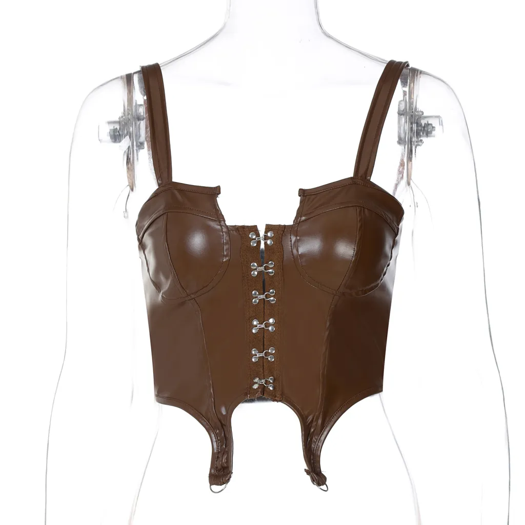 European And American New Style PU Leather Vest Women - Brown Top