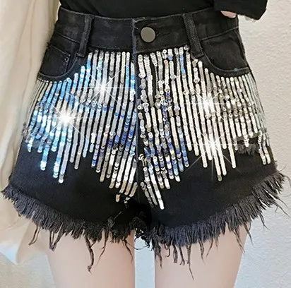 Gold glittered sequined wide leg shorts Black - Shop at LoveMi