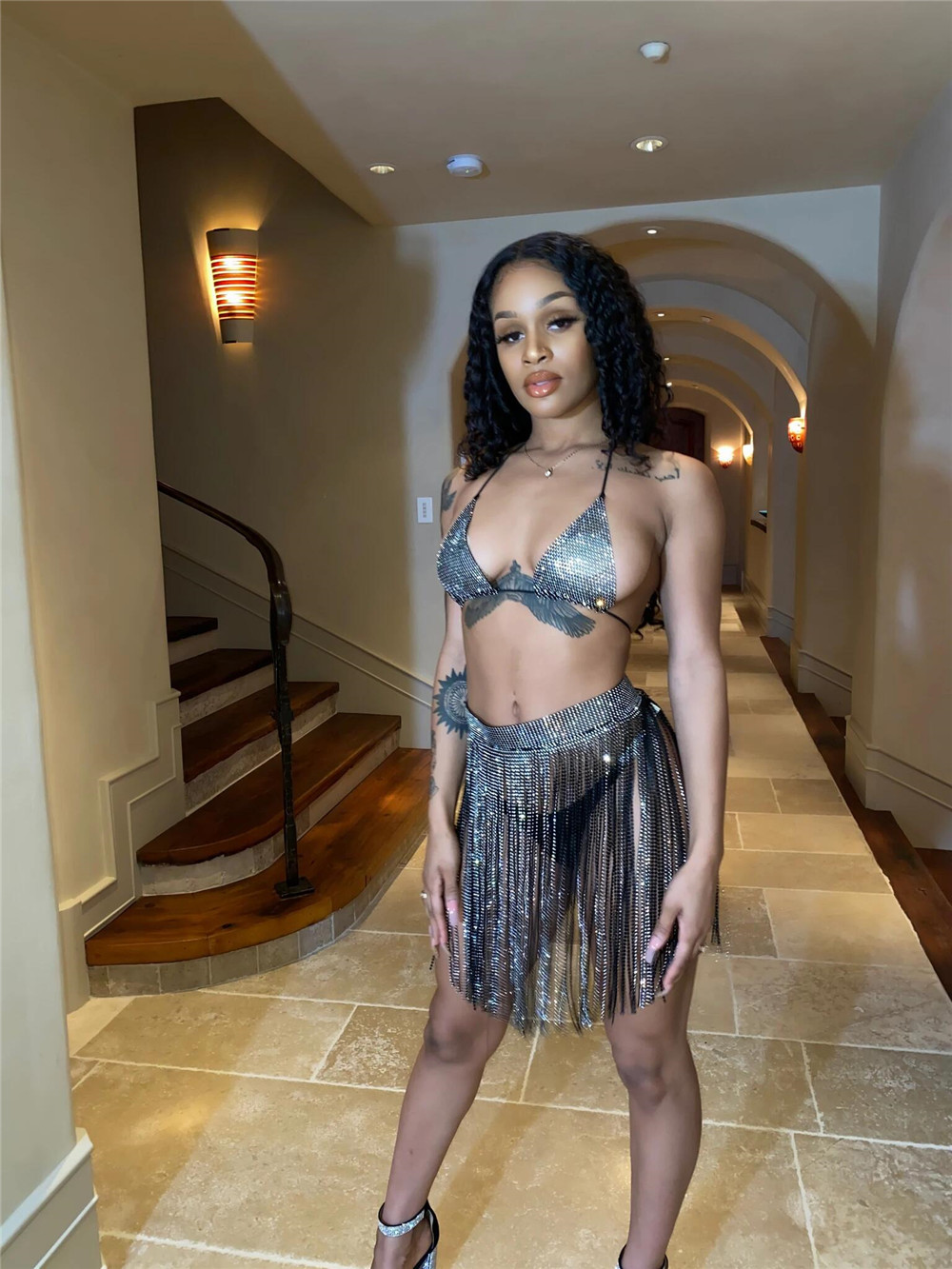 Lace-up stitching women's skirt