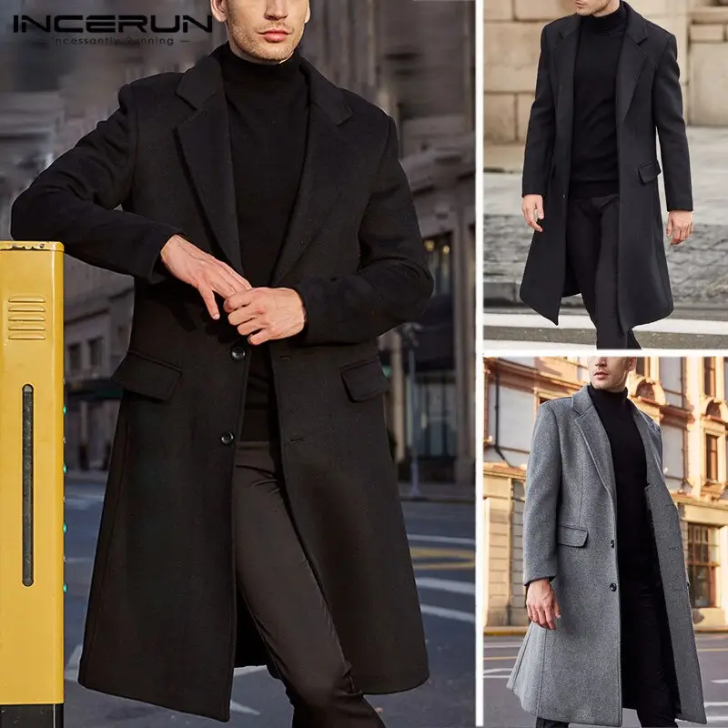 British Men's Long Trench Coat Wool
