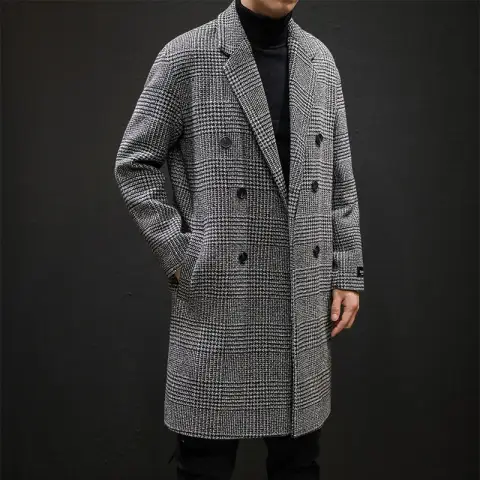 Plaid Coat Slim Long Trench