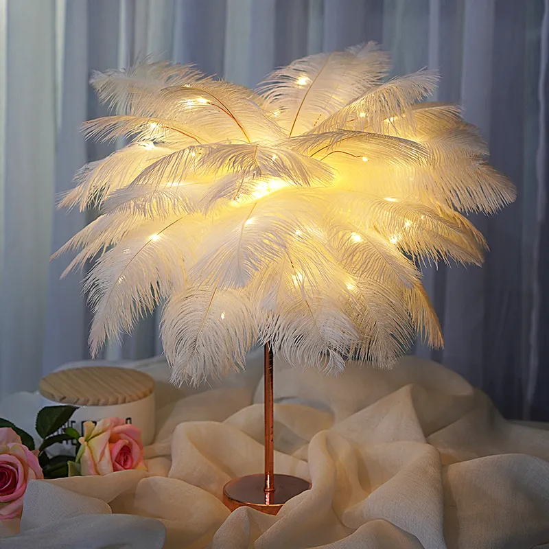 Feather Lamp Nordic Desk Lamp European-Style Bedroom Bedside Feather Table Lamp Night Light Table Lamp Decoration Modern – image 2