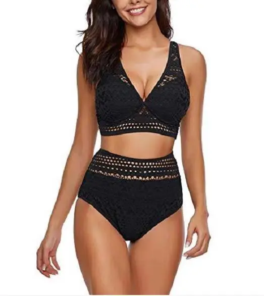 One piece high waist cutout lace bikini Black - Shop at LoveMi