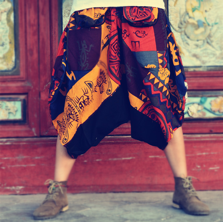 Ethnic Style Hippie Graffiti Fat Oversized Cropped Pants
