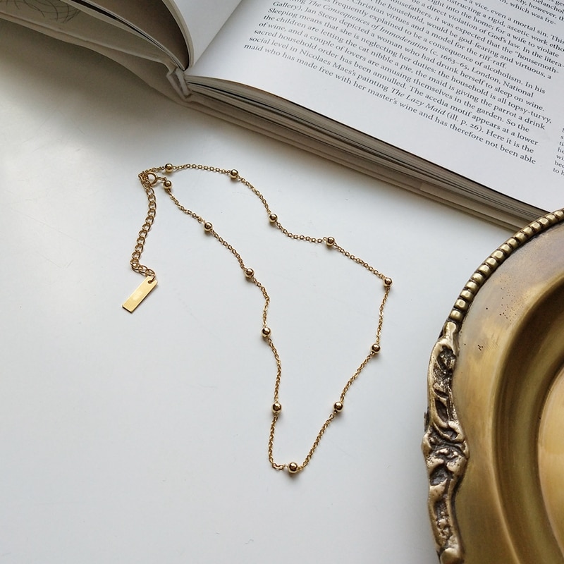 Small Round Bead Necklace in Sterling Silver