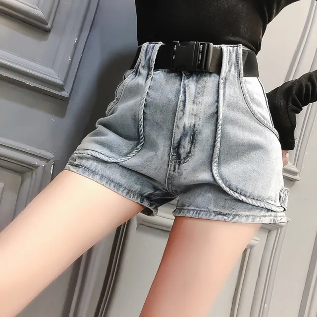 Three dimensional pocket denim shorts Blue - Shop at LoveMi