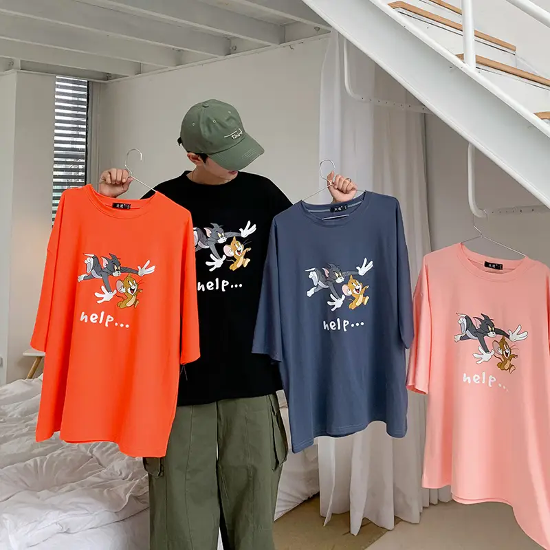 Cartoon printed T-shirt with five sleeves
