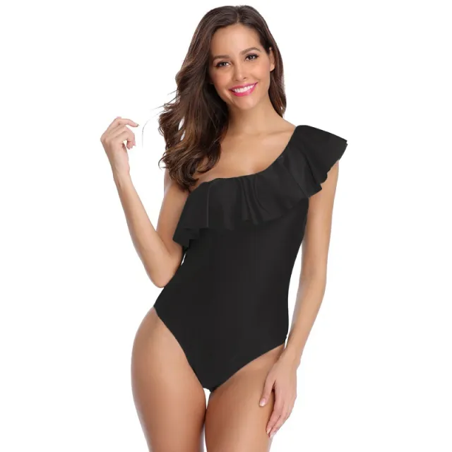 Shoulder ruffled solid color bikini Black - Shop at LoveMi