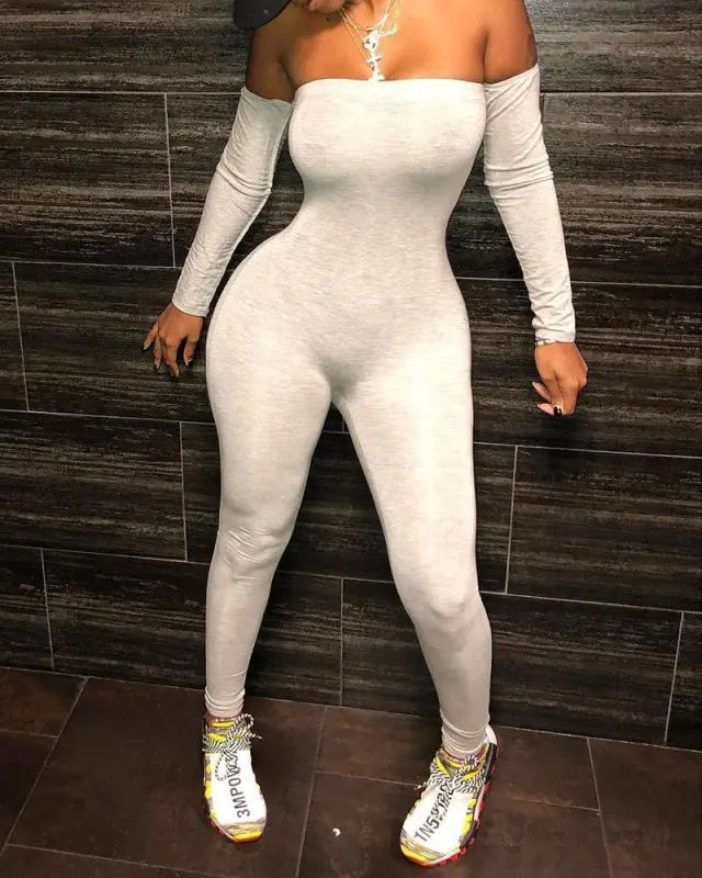 European and American women's solid color sexy tight fitting bodysuit White - Shop at LoveMi