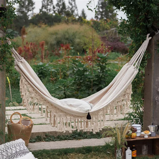 Large 2 Person Hammock Boho Style Brazilian Macrame Fringed Deluxe Double Hammock Net Swing Chair Indoor Hanging Swing White - Shop at LoveMi