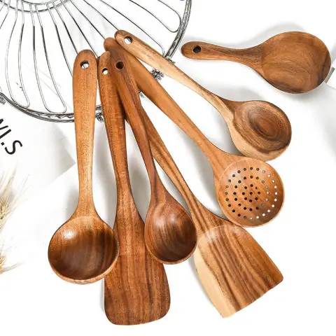 Teak Natural Wood Tableware Spoon Ladle Turner Rice Colander
