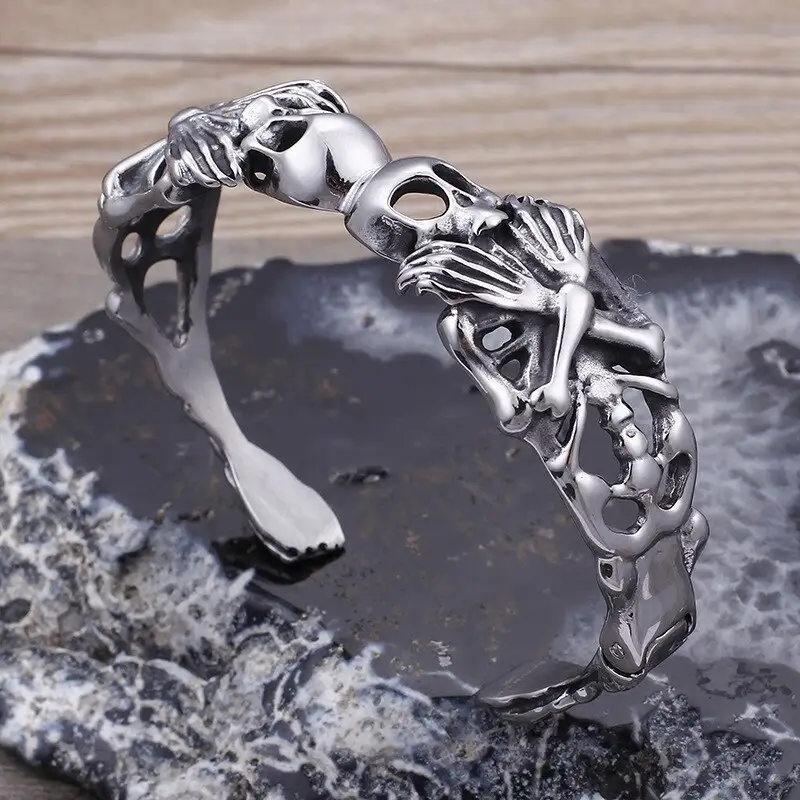 Men's Stainless Steel Skull Opening Bracelet