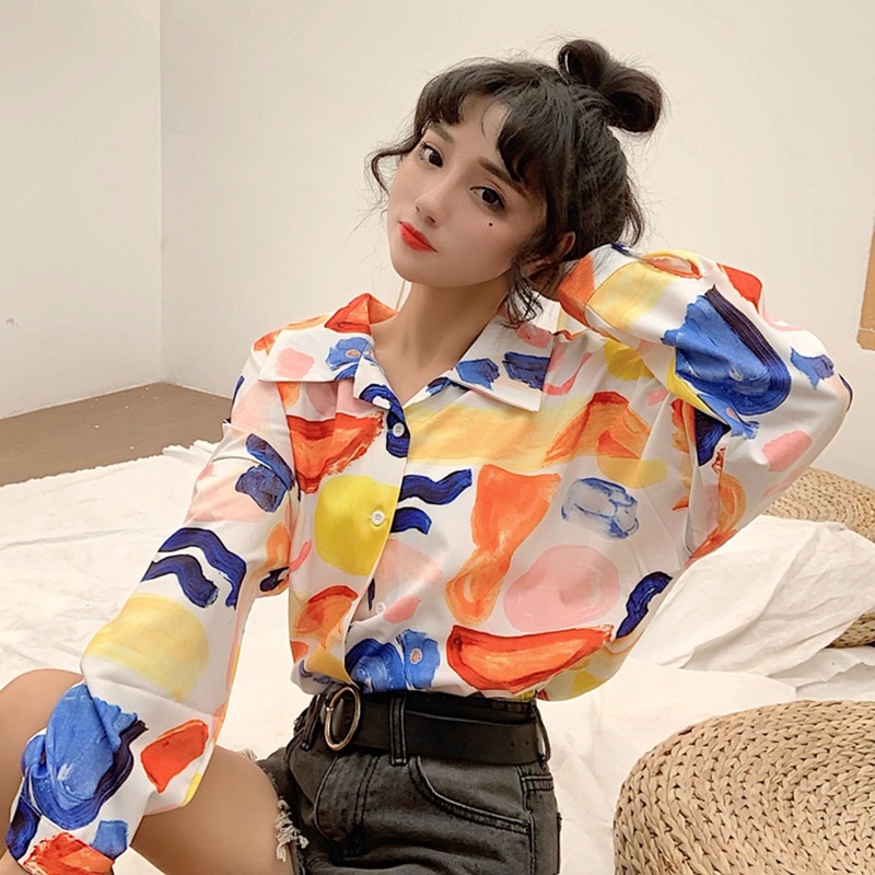 Vintage oil painting printed Han Fan long sleeves