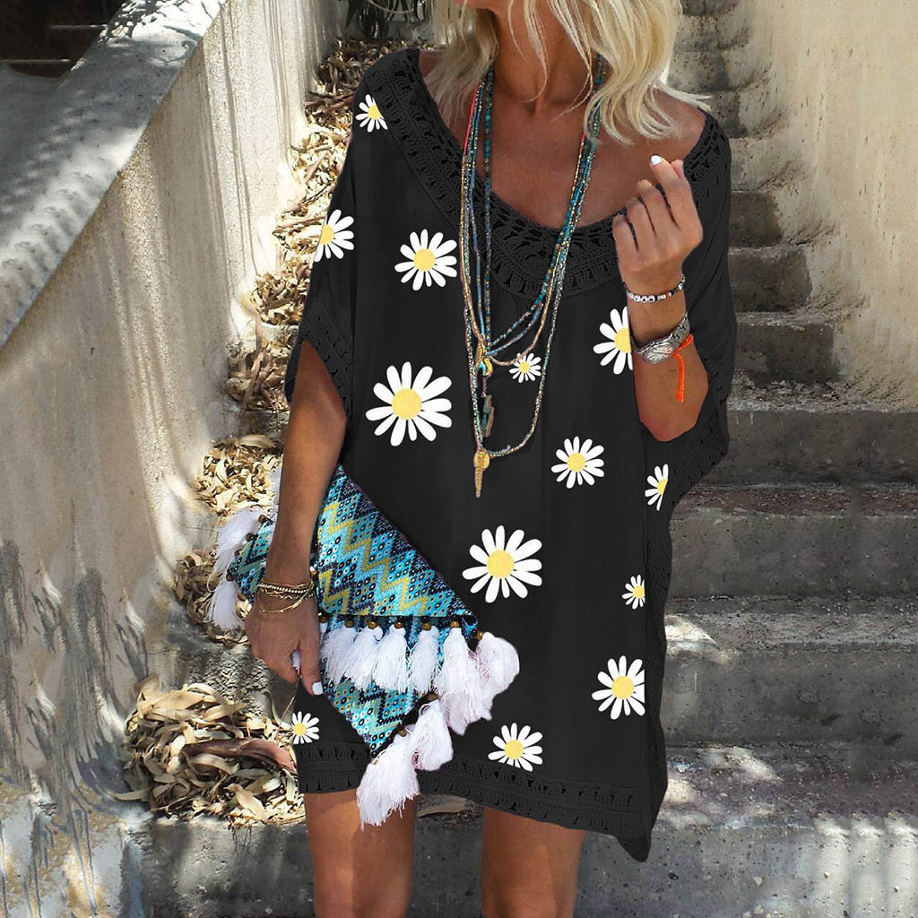 V-neck loose print dress