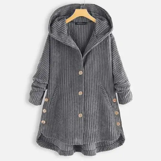 New Style Loose Plus Size Retro Corduroy Coat - Grey