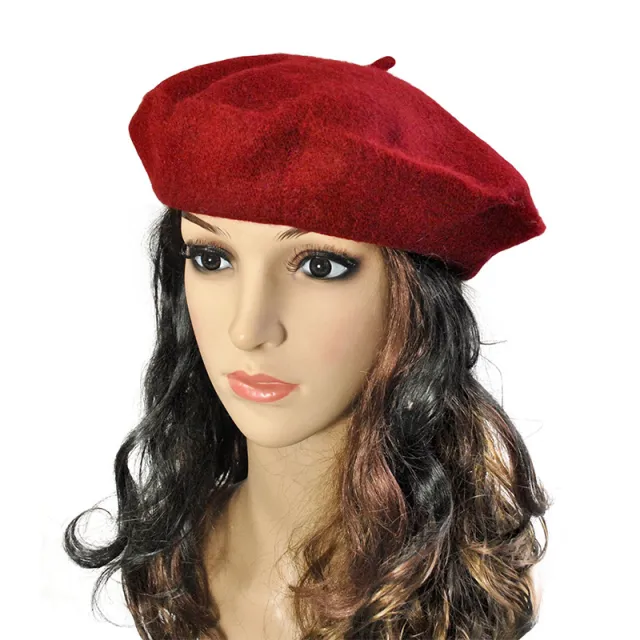 Korean Style Autumn And Winter Women's Wool Beret Hat Wine Red - Shop at LoveMi
