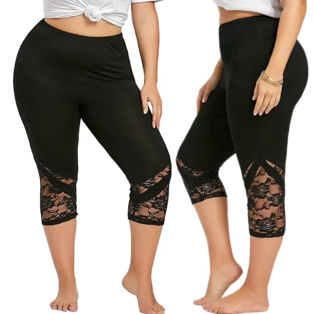 Lace stitching oversized cropped trousers Black - Shop at LoveMi