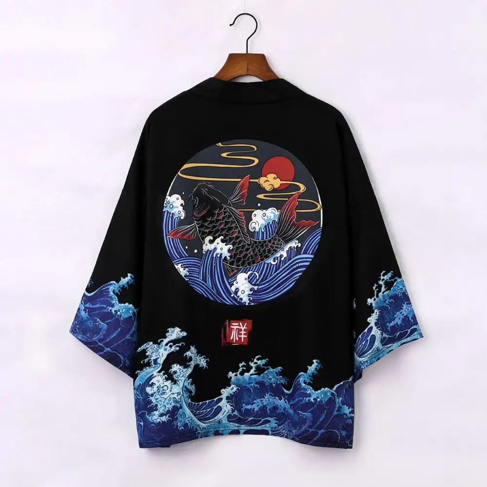 Kimono men's robe thin buttonless cape coat