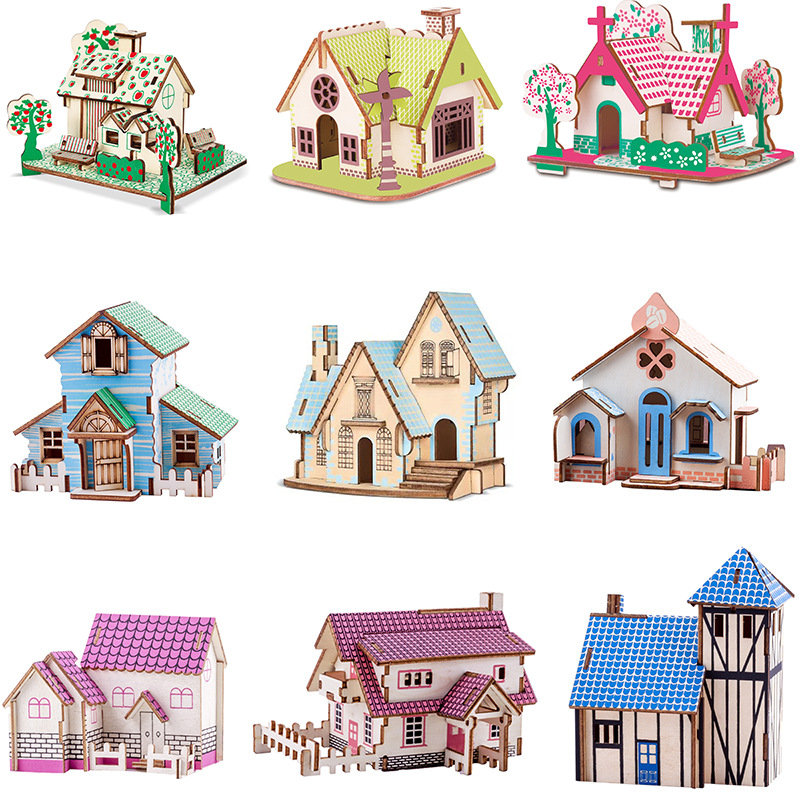 Villa model house wooden floor stand toys