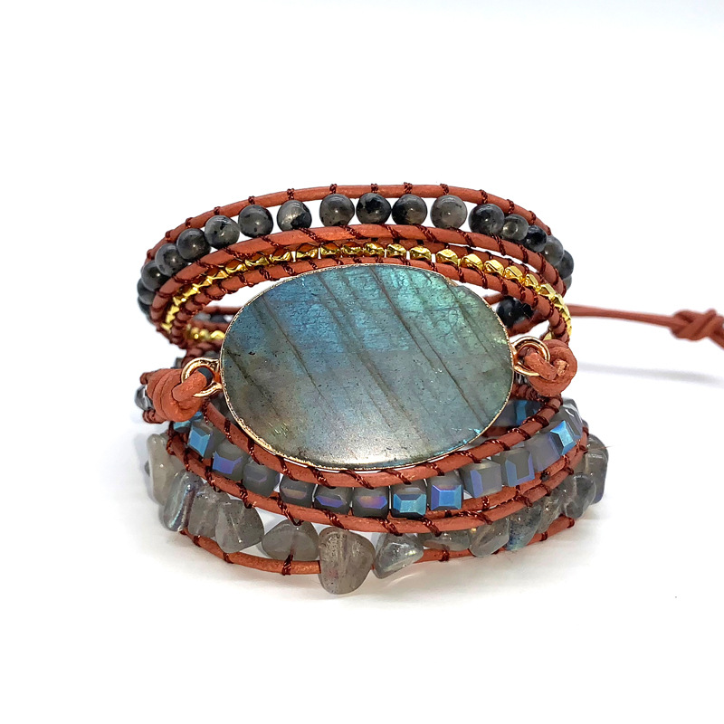 Shiny stone retro woven bracelet beaded