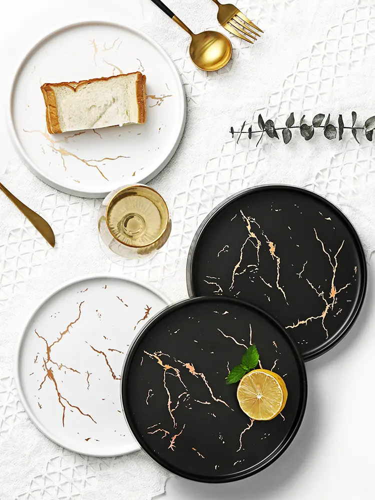 Marbled ceramic steak dinner plate