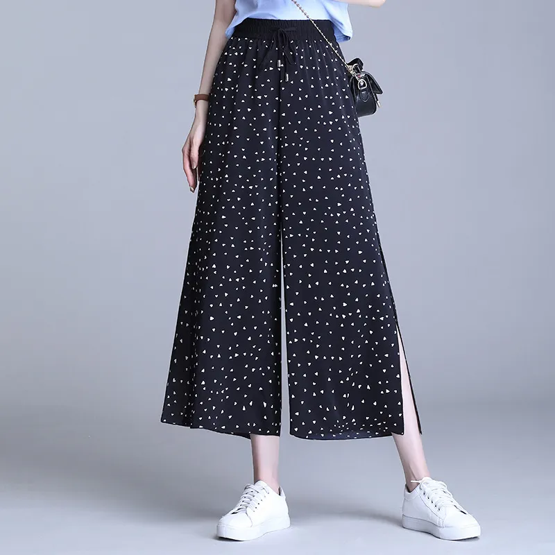 Side slit wide-leg pants - Heart-M