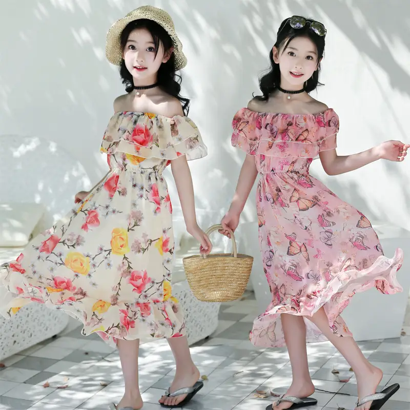 Floral chiffon wave waist skirt