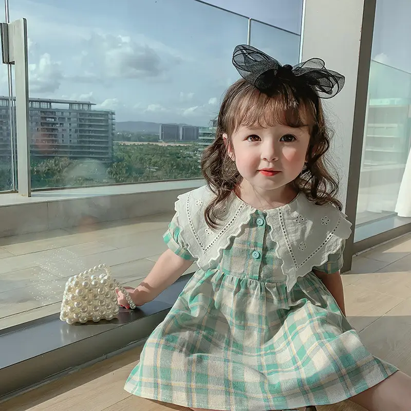 Girls' dress pure cotton plaid baby skirt