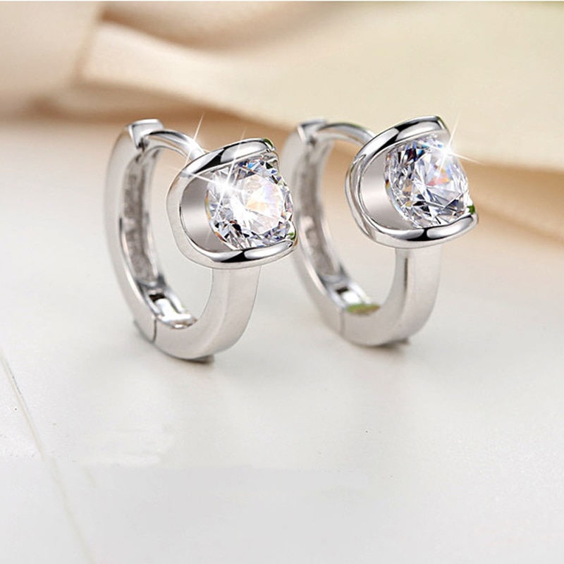 Sterling Silver Single Diamond Flash Diamond Earrings Earrings