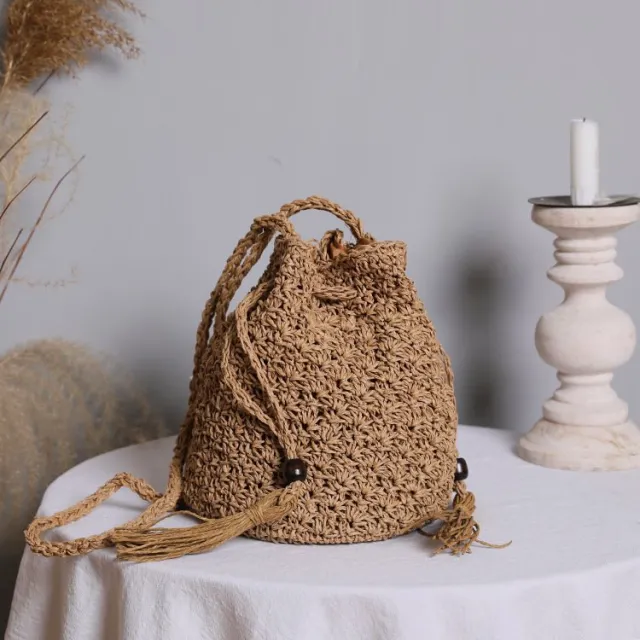 Multi functional fashion woven bag Khaki - Shop at LoveMi