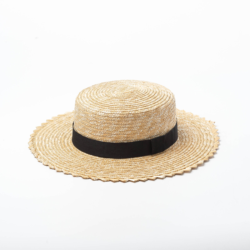 Spring And Summer New Pattern Wavy Side Straw Flat Top Hat