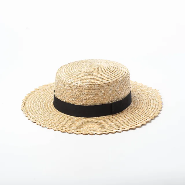 Spring And Summer New Pattern Wavy Side Straw Flat Top Hat Natural Color - Shop at LoveMi