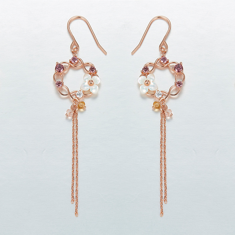 Pure silver color zirconium romantic shell ear hook