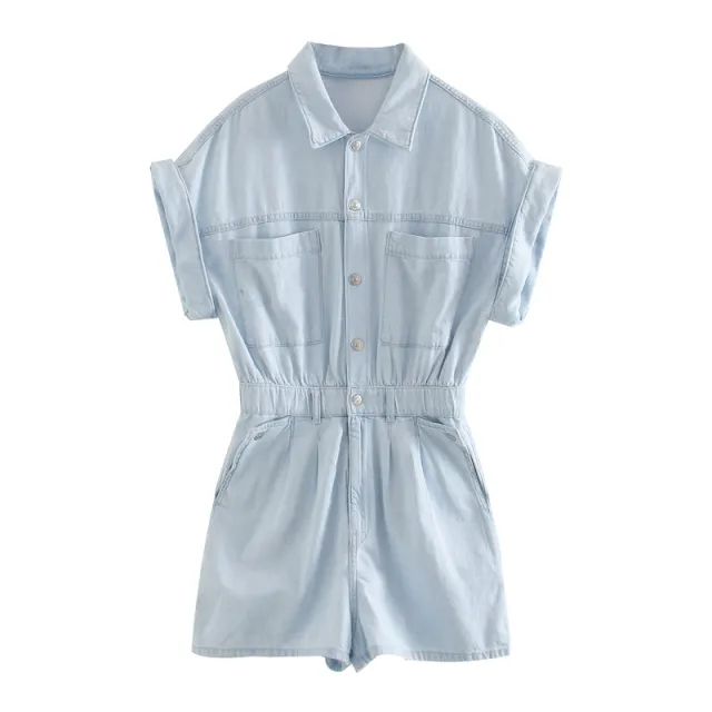 Waist slimming jumpsuit shorts Light Blue - Shop at LoveMi