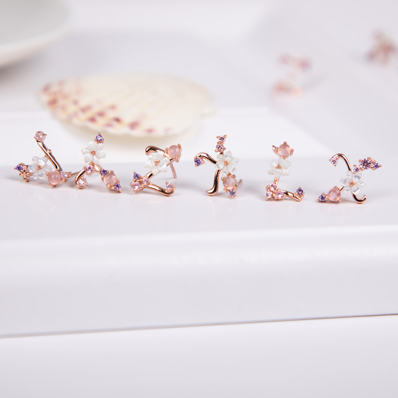 Shell Flower Rose Gold Letter Studs