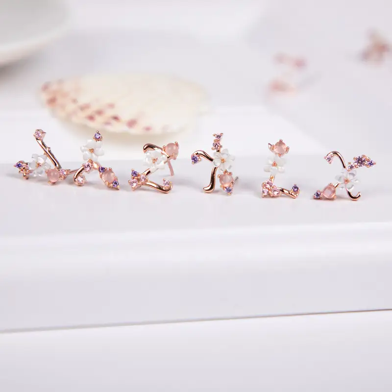 Shell Flower Rose Gold Letter Studs