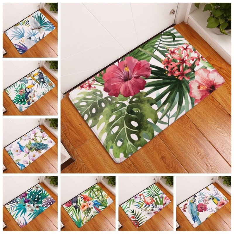 Plant Parrot Flamingo Flannel Mat