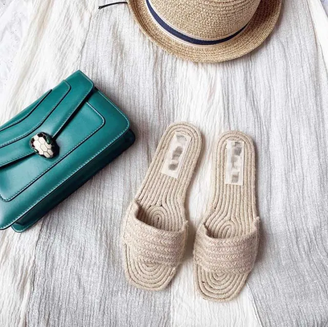 Bohemian flat slippers female espadrilles Khaki - Shop at LoveMi