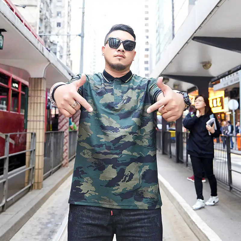 Men's Oversized Camouflage Polo Shirt Short Sleeve Casual Top
