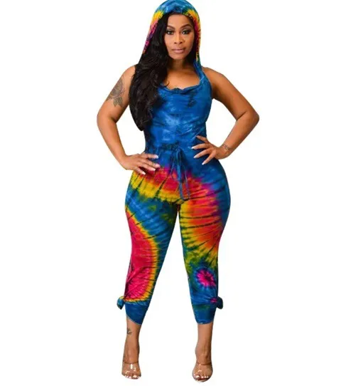 Quick drying tie dye colorful jumpsuit Blue - Shop at LoveMi