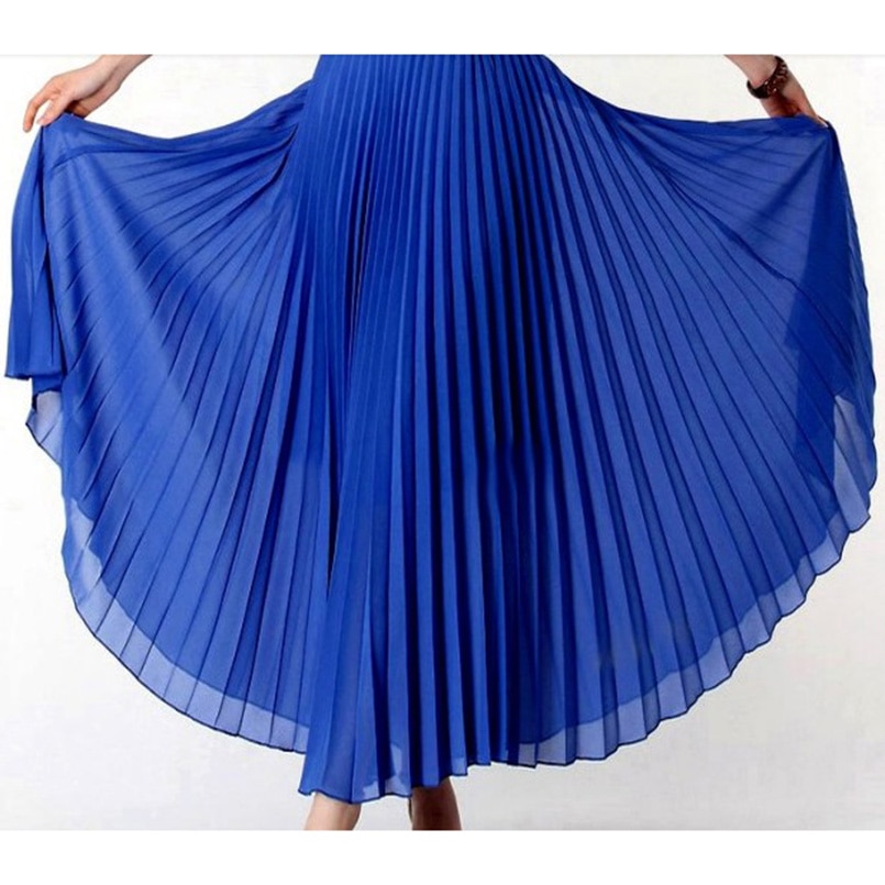 Pure color chiffon pleated skirt skirt