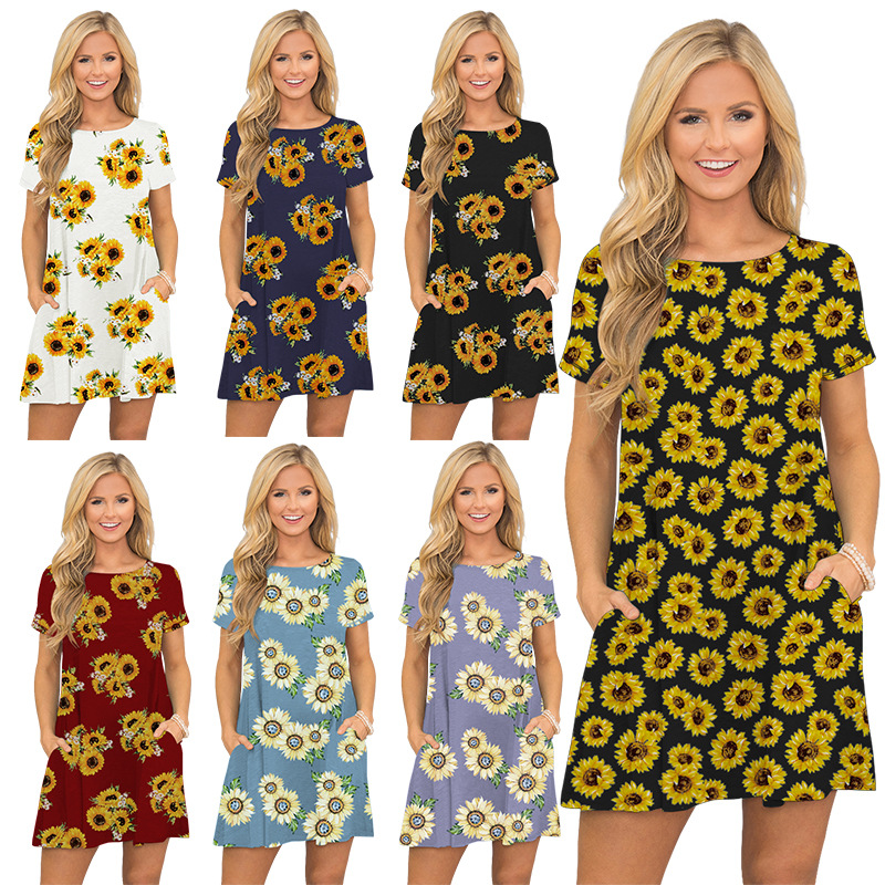 Round neck casual print dress