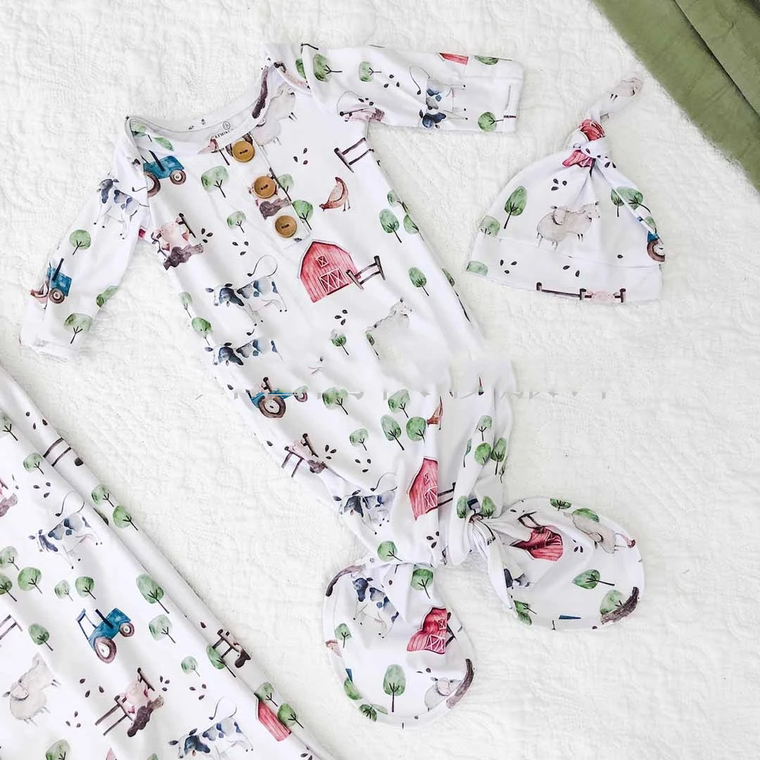 Newborn Button Printing Sleeping Bag  Hat Four Seasons