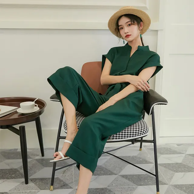 Women's high waist slim nine point jumpsuit Green - Shop at LoveMi