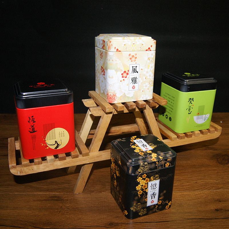 Mini Tin Box Square Tea Caddy (Red heart)