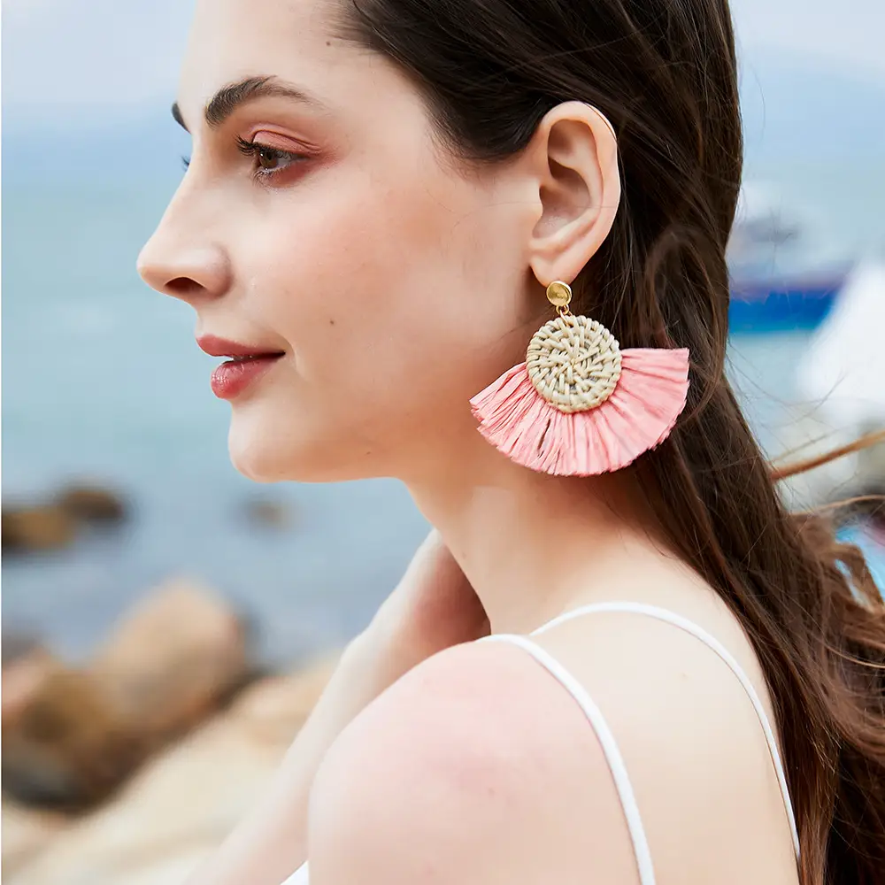Rattan tassel earrings
