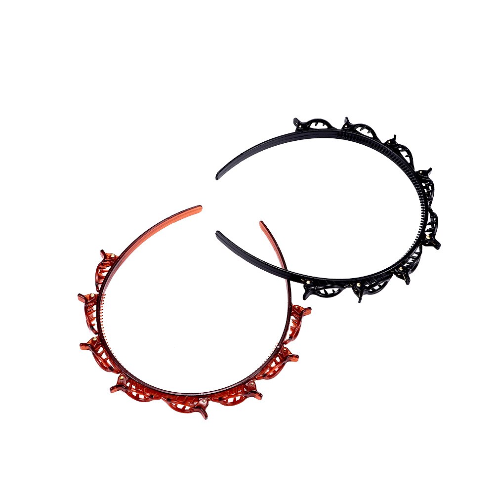 Multi layer hollow woven bangs headband Coffee And Black3Pcs - Shop at LoveMi