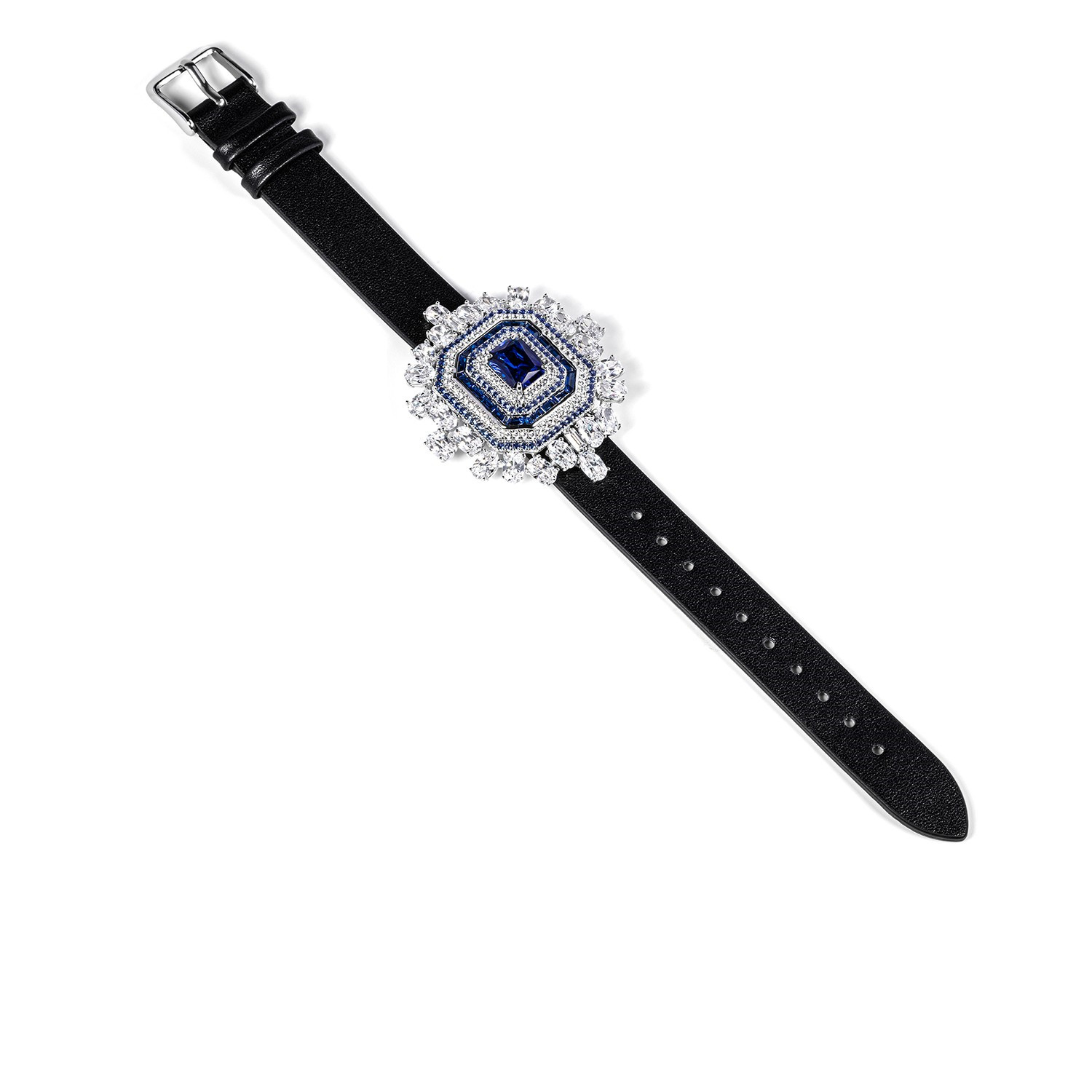 Title 3, Elegant Sapphire And Diamond Watch With Necklace